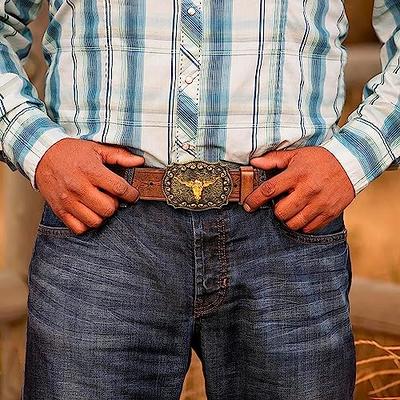 Jadive Western Leather Buckle Belts Cowboy Longhorn Bull Pattern Buckle  Belt Floral Engraved Buckle Belt for Men : : Clothing, Shoes 