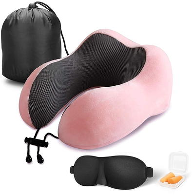 100% Pure Memory Foam Neck Pillow, Comfortable & Breathable Cover, Machine  Washable, Airplane Travel Kit with Eye Masks, Earplugs, and Luxury Bag