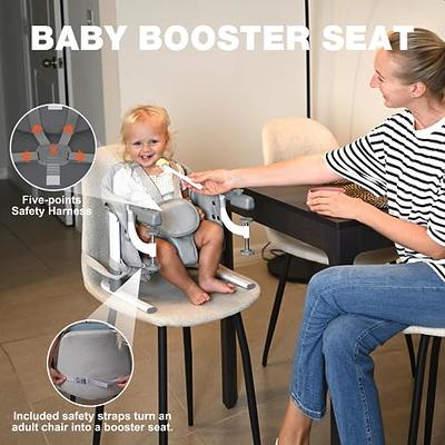 Booster Seat Portable High Chair Toddler Booster Feeding Seat for Baby with  Removalbe Tray Height Adjustable 5 Point Harness Indoor/Outdoor Use Easy to  Wipe Clean 