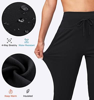  Womens Fleece Lined Hiking Pants Water Resistant High  Waisted Thermal Joggers Winter Running Sweatpants Zip Pockets Black M