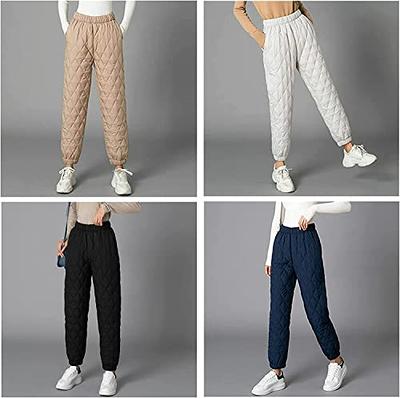 Women Cotton Linen Winter Long Trousers Elastic Waist Loose Padded Quilted  Pants