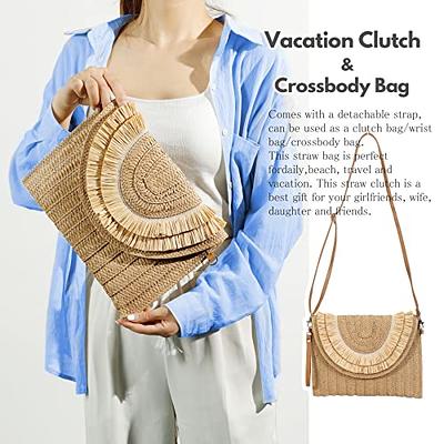 Aovtero Straw Clutch Purse Women Crossbody Bag Summer Beach Shoulder Bags  Envelope Wallet Handbags