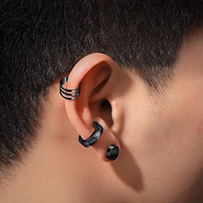 2 Pairs Clip on Earrings for Men Non Piercing Ear Clip Punk Stainless Steel Men Hoop Earrings Fashion Boys Jewelry,one-size