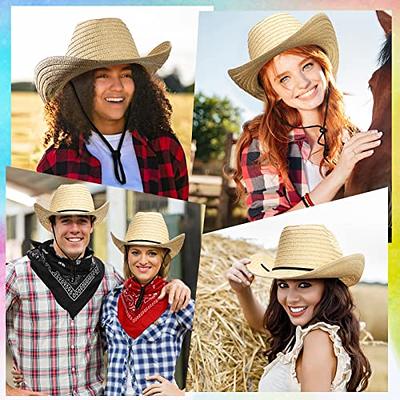 18 Set Cowboy Hats and Bandanas Set Straw Cowboy Hat Party Pack