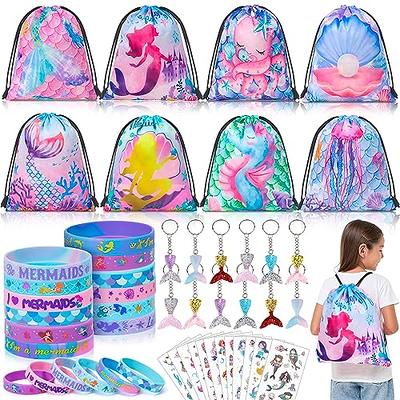 Mermaid Party Favor Drawstring Bags for Kids (12 x 10 in, 12 Pack)