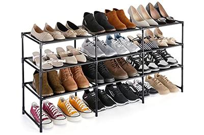 Fouews Small Shoe Rack, Narrow Stackable Shoe Shelf Organizer for Entryway,  Doorway and Bedroom Closet (3-Tier, Black)