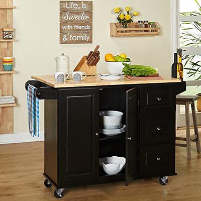 PHI VILLA Rolling Kitchen Island with Storage - Portable Kitchen Island  with Drop Leaf, Black Kitchen Carts on Wheels - Yahoo Shopping