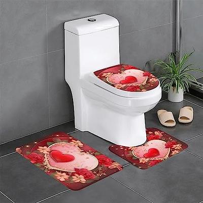 Red Bath Room Pedestal & Mat Set Non Slip Washable Rug