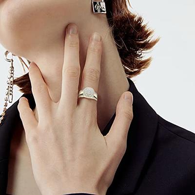 3Pcs Women Round Rings Set Inlaid Zircon Engagement Ring Elegant Jewelry  Chunky Bridal Wedding Band for Her (Gold, 10) - Yahoo Shopping
