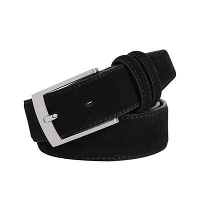 Womens Black Belts for Jeans, CR Womens Black Leather Belt with Silver  Buckle, 1.15 Width Ladies Casual Belts for Jeans Pants Dress