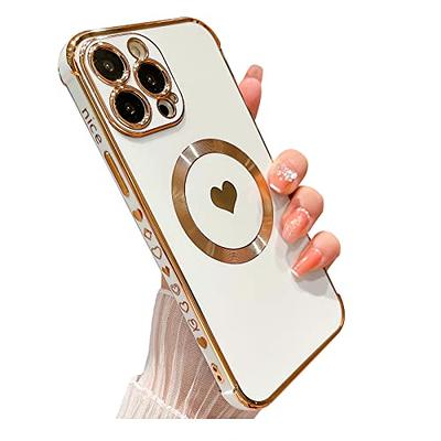 Stylish Magnetic Case for Apple iPhone 15 Plus Women Girls, Luxury Plating  Cute Love Heart Soft Back Cover Full Camera Lens Protection MagSafe Phone  Case iPhone 15 Plus - White 