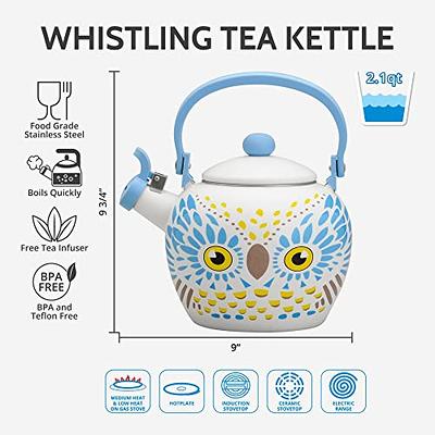 Whistling Tea Kettle for Stove Top Enamel on Steel Teakettle, Supreme  Housewares Cow Design Teapot Water Kettle Cute Kitchen Accessories Teteras  (2.3