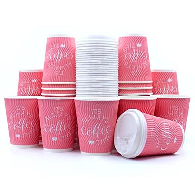 500-CT Disposable Red 16-oz Hot Beverage Cups with Ripple Wall Design: No Need for Sleeves - Perfect for Cafes - Eco-Friendly Recyclable Paper