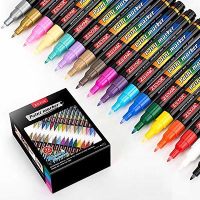 ZEYAR Dual Tip Paint Pens, Medium and Extra Fine, Water Based Acrylic & Waterproof Ink, Assorted Colors, Works on Rock, Wood, Glass, Metal, Ceramic