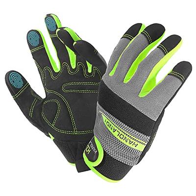 HANDLANDY Men Leather Gardening Gloves, Utility Work Gloves for Mechanics,  Construction, Driver, Dexterity Breathable Design