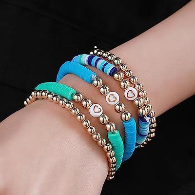 Boho Love Charm Bracelet Set Colorful Clay Bead Strands With