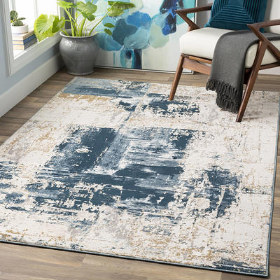 Origin 21 with STAINMASTER Quatro 2 x 8 Dark Blue Indoor Abstract Runner Rug  in the Rugs department at