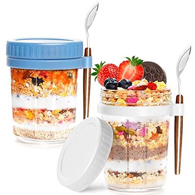 FISHOAKY 4 Pack Overnight Oats Containers with Lids and Spoons, 12