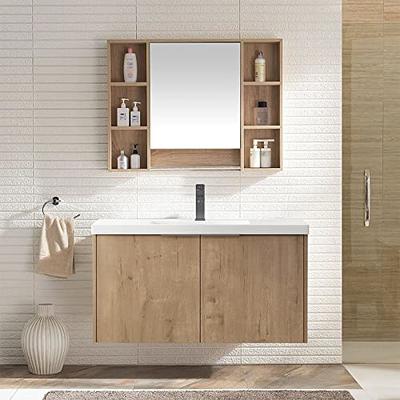 Modern Floating Makeup Vanity Set Wall Mounted Beauty Station with Side  Cabinet & Stool