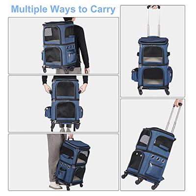 Double-Compartment Pet Carrier Backpack with Wheels for Small Cats