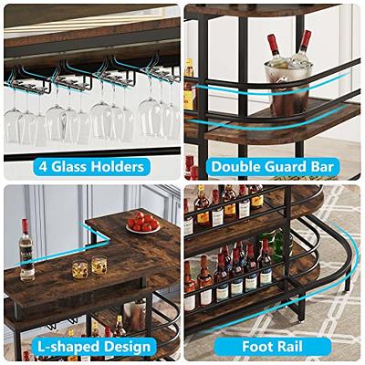 Tribesigns Home Bar Unit, 3 Tier Liquor Bar Table with Stemware Racks and  Wine Storage Shelves, Wine Bar Cabinet Mini Bar for Home Kitchen Pub (Black)