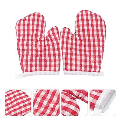 DOITOOL 2Pcs Kids Oven Mitts for Children Play Kitchen, Microwave Oven  Gloves Kitchen Baking Mitts, Red Checkered Heat Resistant Kitchen Mitts for