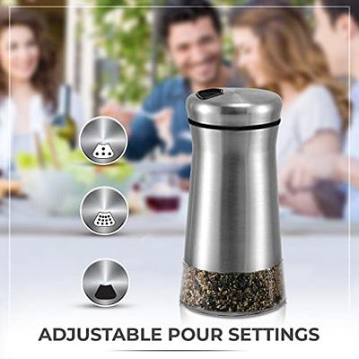 Premium Salt and Pepper Shakers with Adjustable Pour Holes - Elegant  Stainless Steel Salt and Pepper Dispenser - Perfect for Himalayan, Kosher  and Sea