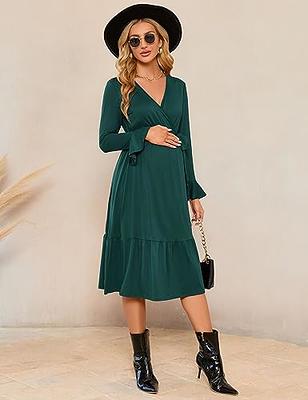 KOJOOIN Plus Size Long Sleeve Maxi Dress for Women V Neck Empire