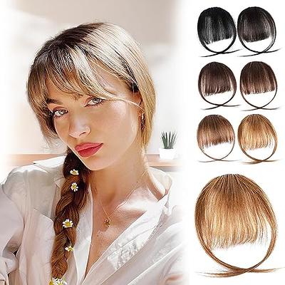 Clip in Bangs Menethe 100% Real Human Hair Bangs Extensions Natural Black Wispy Bangs Fringe with Temples Hairpieces Clip on Air Bangs Flat Neat