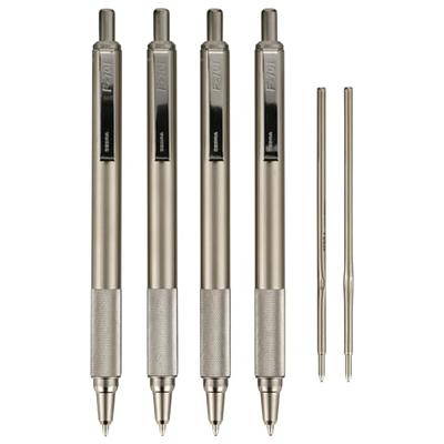 Zebra Pen Fine Point F-402 Ballpoint Stainless Steel Pen, 0.7mm Black Ink,  2 Black Ink Retractable Metal Pens with 2 Black Ink Refills in Pack, 0.7mm