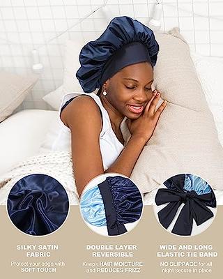 Silk Bonnet Satin Bonnet for Sleeping Curly Hair Cover Sleep Cap Silk Night  Caps for Women Large Silk Sleep Bonnet with Tie