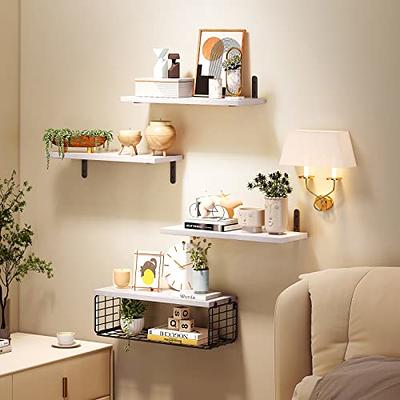 Floating Shelves Wall Mounted with Storage Basket and Protective Guards,Bathroom  Shelves Over Toilet,Rustic Wood Shelves for Bedroom,Living  Room,Kitchen,Wall Decor,Plants,Books-Black - Yahoo Shopping