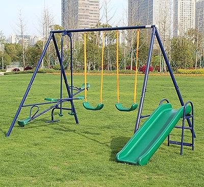 500lbs Saucer Swing with Frame, Kids Swing Set for Outdoor Backyard,1 45''  Saucer Tree Swing + 1 Heavy Duty Metal Swing Frame(Blue)