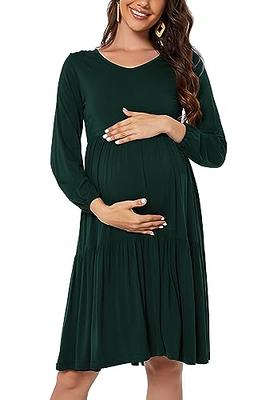 Maternity Dress Womens Casual Sweetheart Neck Ruffle Printed Flowy