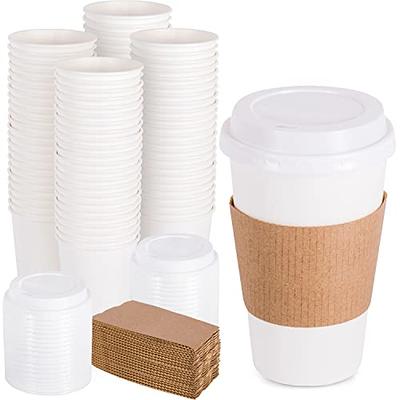 50 Sets] 16 oz. Disposable Coffee Cups with Strawless Sip-Lids