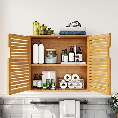 White Wooden Medicine Cabinet Organizer Storage Shelf Doors Bathroom Wall  Mount