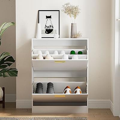 NOVAMAISON Narrow Shoe Cabinet with 2 Flip Drawers - Black Hidden