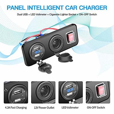 ELECTOP Cigarette Lighter Socket Panel Splitter, 12 Volt USB Outlet Panel &  Waterproof Dual USB Car