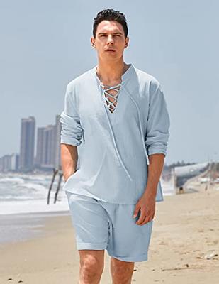 COOFANDY Mens Linen Sets Long Sleeve White Linen Pants and Shirt Set Beach  Outfits 2 Piece Set for Wedding at  Men's Clothing store