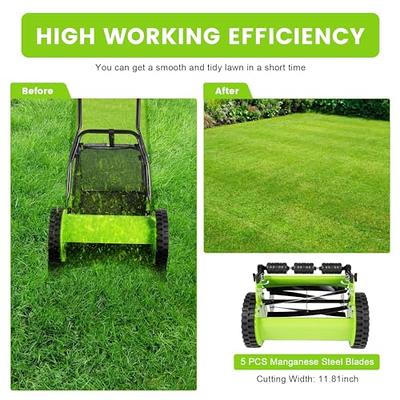 12 5-Blade Reel Manual Push Lawn Mower with Grass Catcher, Adjustable  Cutting Handle Height, Green - Yahoo Shopping