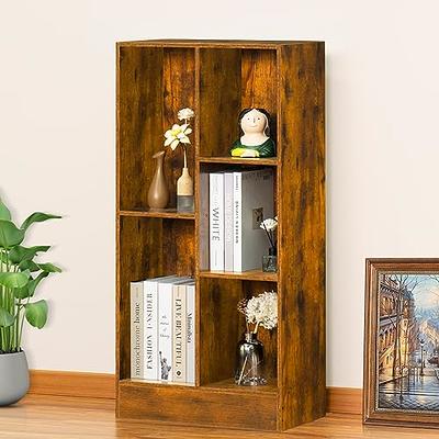 LEYAOYAO Cube Bookshelf 3 Tier Mid-Century Rustic Brown Modern Bookcase  with Legs,Retro Wood Bookshelves Storage Organizer Shelf,Freestanding Open