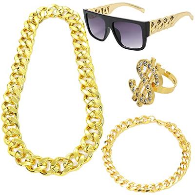  80s 90s Hip Hop Costumes Clothing Kit, 5 Pcs Rapper 90s Outfits  Accessories for Men Women, Including Bamboo Earrings Dollar Sign Fake Gold  Chain Bracelet Ring DJ Sunglasses (18K Gold) 
