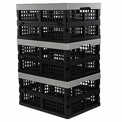 Jandson 3 Packs Plastic Folding Milk Crate 16 Quart, Collapsible Storage Crates