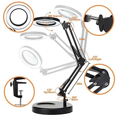 5X Rechargeable Magnifying Glass with Light and Stand, KACIOPOO Lighted Magnifying Glass Hands Free for Reading, Seniors, Hobbies, Craft