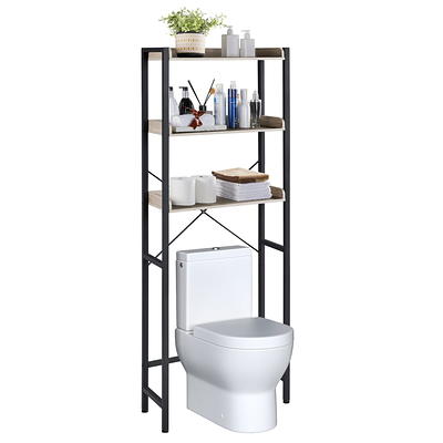 2-Tier Freestanding Matte Black Metal Over-the-Toilet Storage Rack with  Magazine Holder Basket