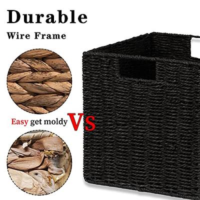 Vagusicc Wicker Storage Baskets, Set of 2 Hand-Woven Paper Rope Storage  Baskets, Foldable Cube Storage Bins Organizer 11 Inch Square Wicker Storage