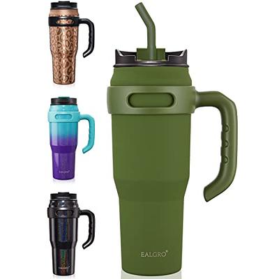 Insulated Travel Mug with Straw and Ceramic Lined Coating 30 oz Tea Vacuum  Coffee Tumbler with Lid and Brush, Mint Green 