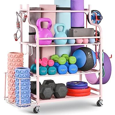 COOLMOON Yoga Mat Storage Rack, Home Gym Storage Rack Yoga Mat Holder for  Dumbbells Kettlebells, Yoga Block, Resistance Bands, Workout Equipment  Storage Organizer with Hooks and Wheels - Yahoo Shopping