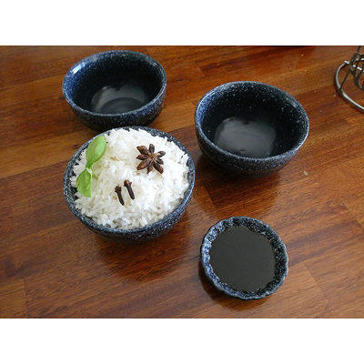 Japanese Sushi Plate & Dish Set in Black Tenmoku Glaze