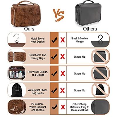 Elviros Travel Toiletry Bag , Water-Resistant Leather Makeup Organizer